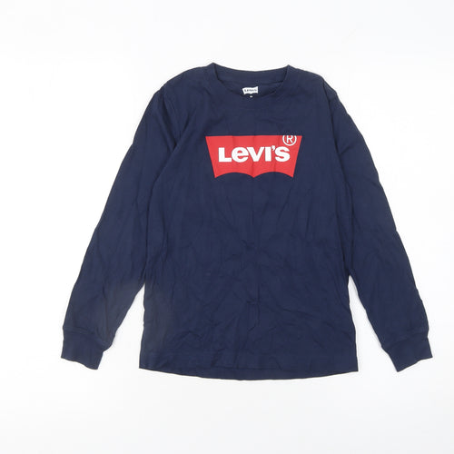 Levi's Boys Blue Long Sleeve Logo T-Shirt 8 Years Cotton Crew Neck