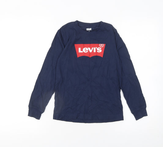 Levi's Boys Blue Long Sleeve Logo T-Shirt 8 Years Cotton Crew Neck