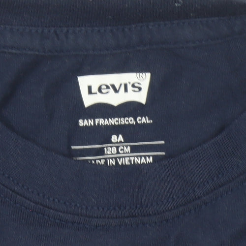 Levi's Boys Blue Long Sleeve Logo T-Shirt 8 Years Cotton Crew Neck