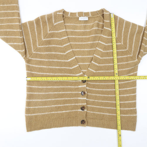 Papaya Women's Beige Striped Button Front V-Neck Cardigan Size M