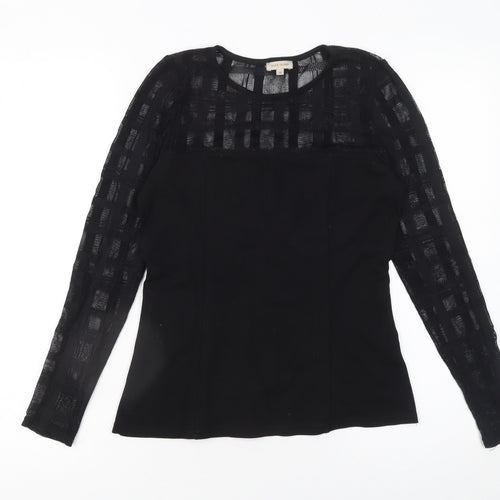 River Island Womens Black Long Sleeve Mesh Panel Blouse Size 10
