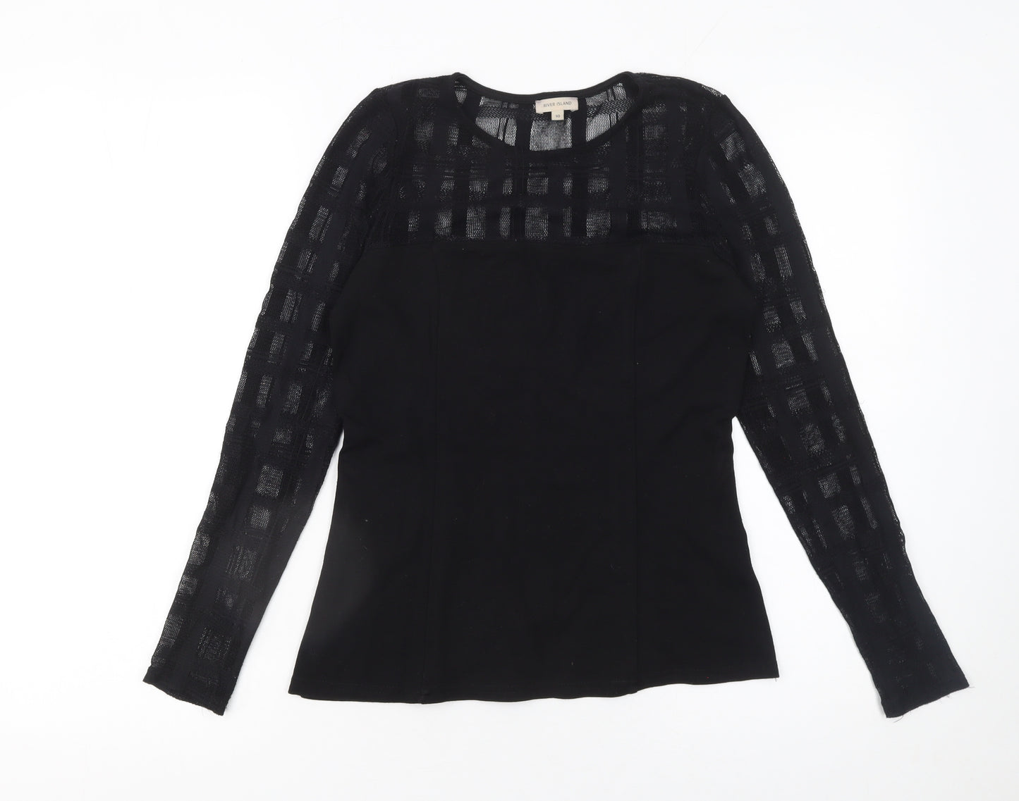 River Island Womens Black Long Sleeve Mesh Panel Blouse Size 10