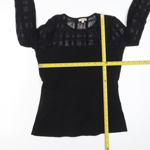 River Island Womens Black Long Sleeve Mesh Panel Blouse Size 10
