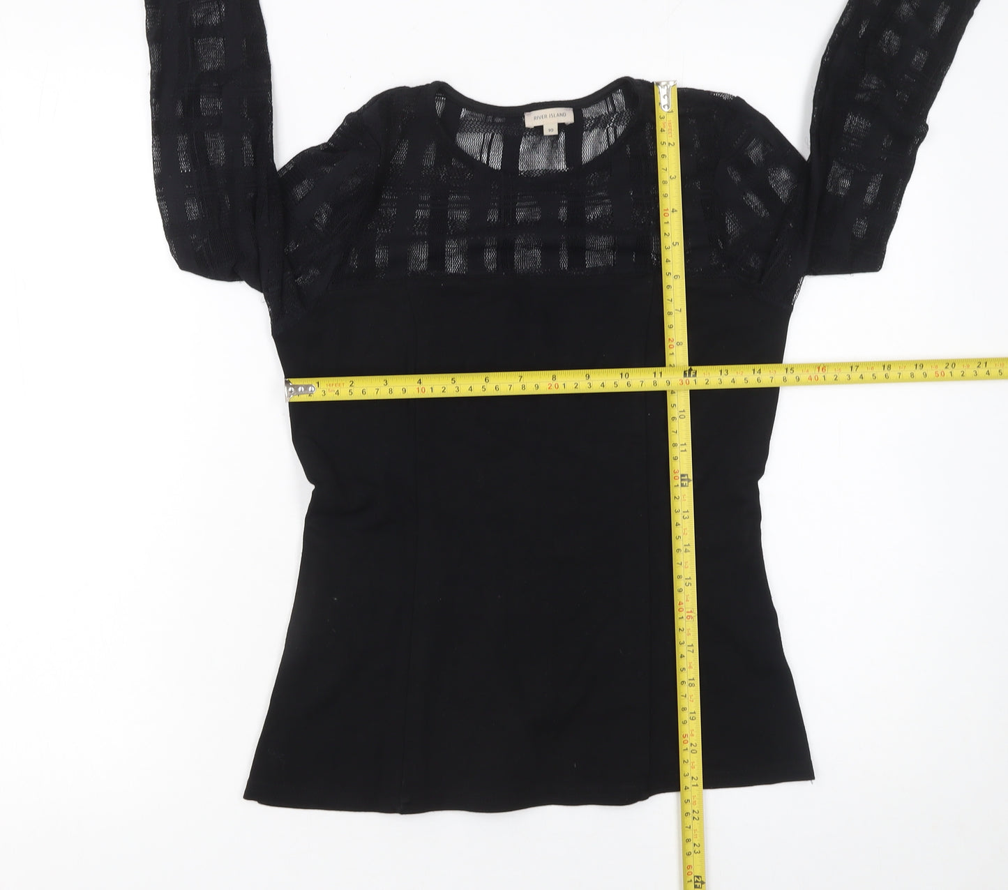 River Island Womens Black Long Sleeve Mesh Panel Blouse Size 10