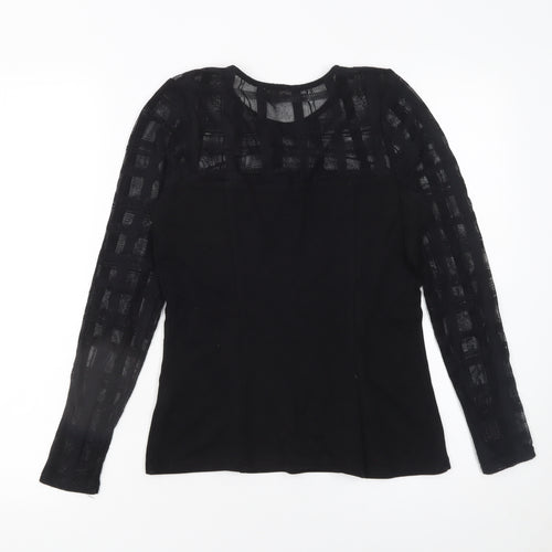 River Island Womens Black Long Sleeve Mesh Panel Blouse Size 10