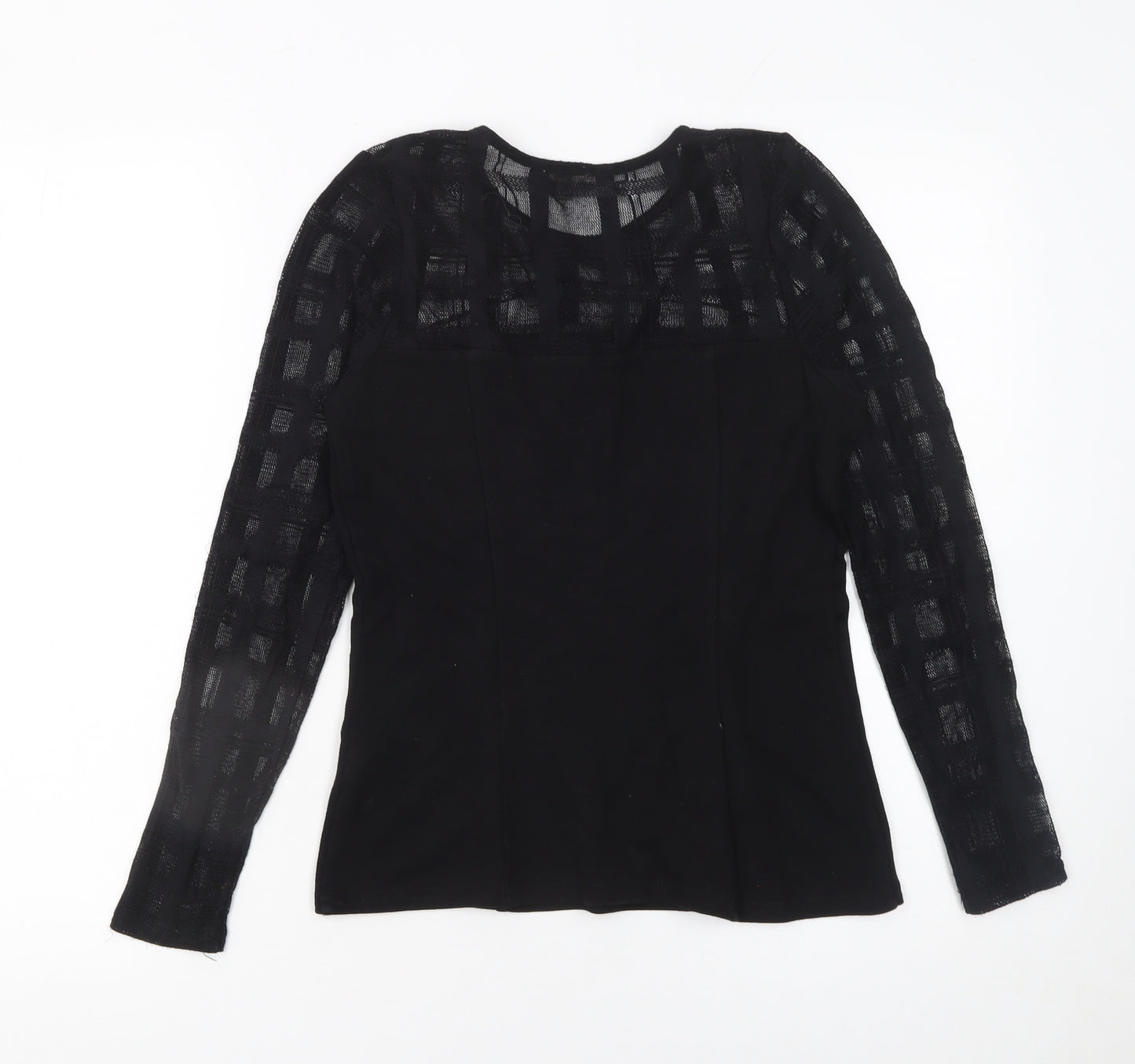 River Island Womens Black Long Sleeve Mesh Panel Blouse Size 10