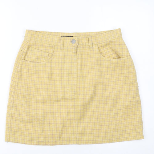 Sisley Women Yellow Check Wool Knee Length Pencil Skirt Size 14