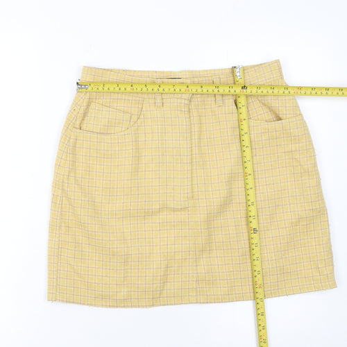 Sisley Women Yellow Check Wool Knee Length Pencil Skirt Size 14
