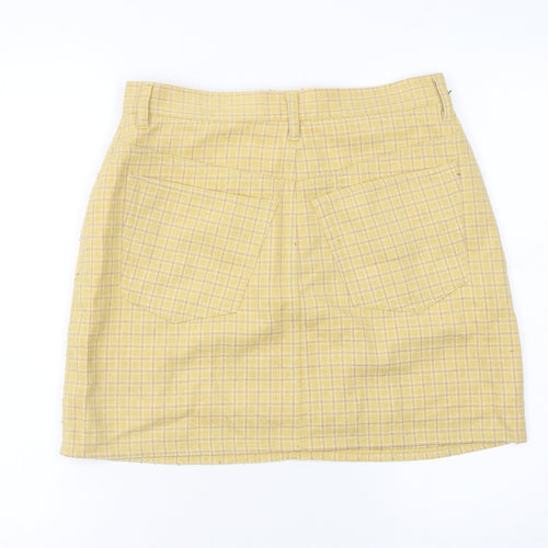 Sisley Women Yellow Check Wool Knee Length Pencil Skirt Size 14
