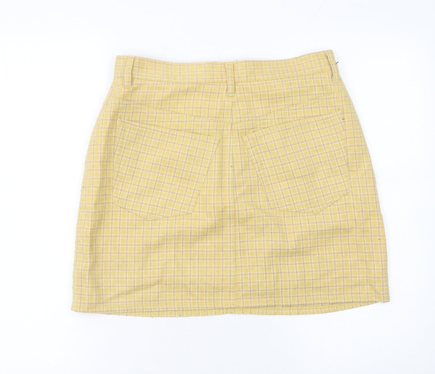 Sisley Women Yellow Check Wool Knee Length Pencil Skirt Size 14