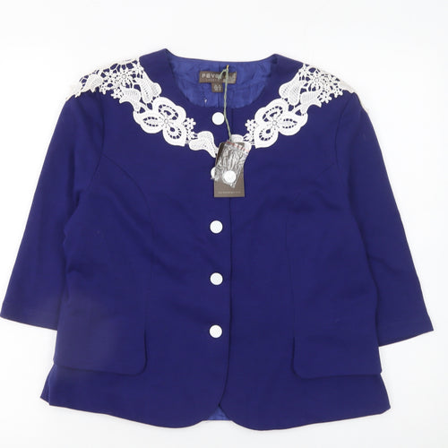 Fever London Women's Blue Lace Trim Blazer Jacket UK 16