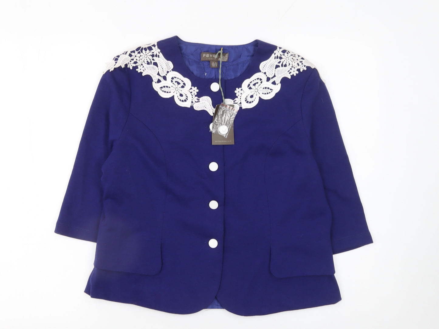 Fever London Women's Blue Lace Trim Blazer Jacket UK 16