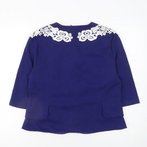Fever London Women's Blue Lace Trim Blazer Jacket UK 16