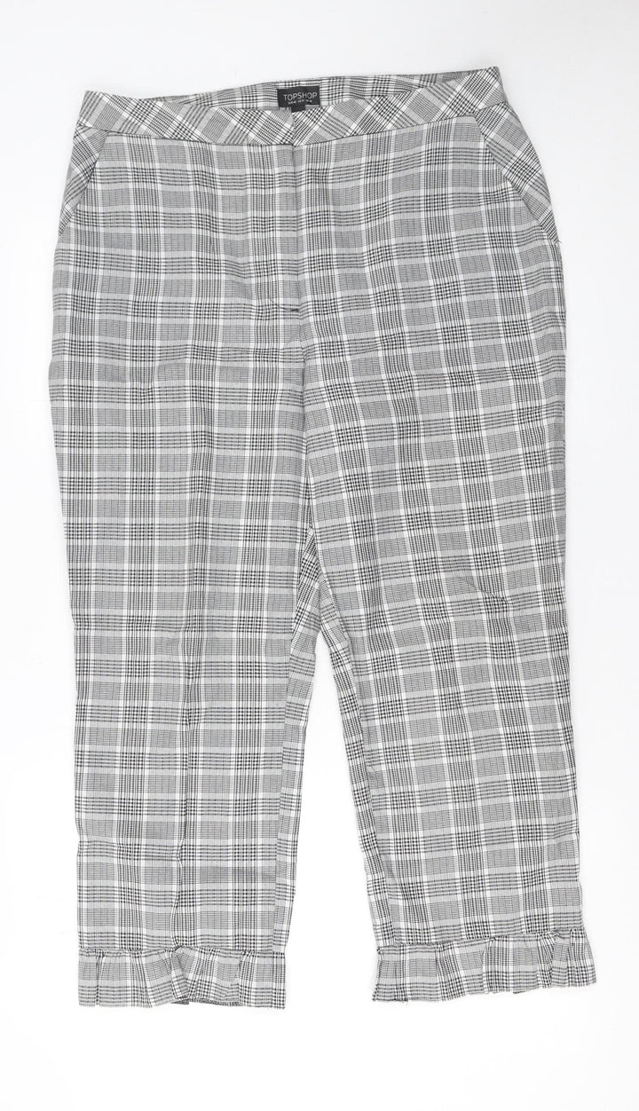 Topshop Women’s Grey Check Cropped Trousers Size 14