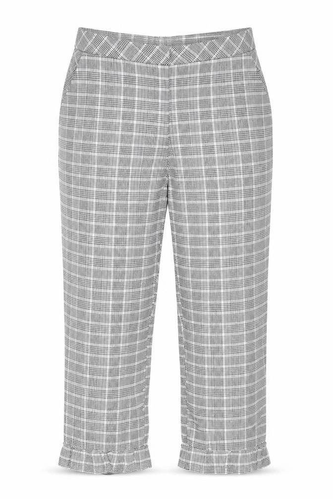 Front view of Topshop Women’s Grey Check Cropped Trousers, size UK 14