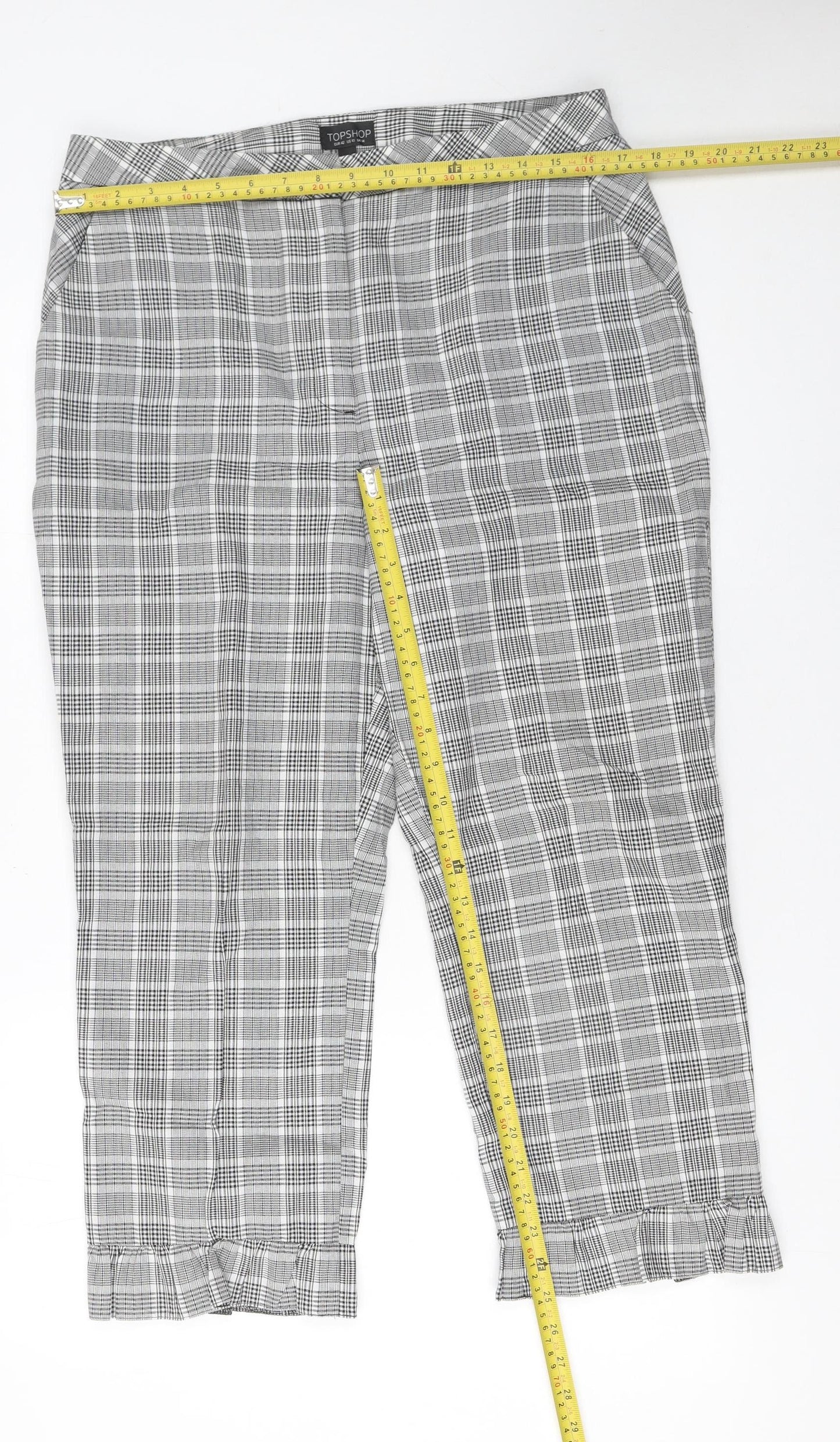 Topshop Women’s Grey Check Cropped Trousers Size 14