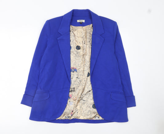 Maisy Womens Blue Single-Breasted Blazer Size 12 Viscose Blend