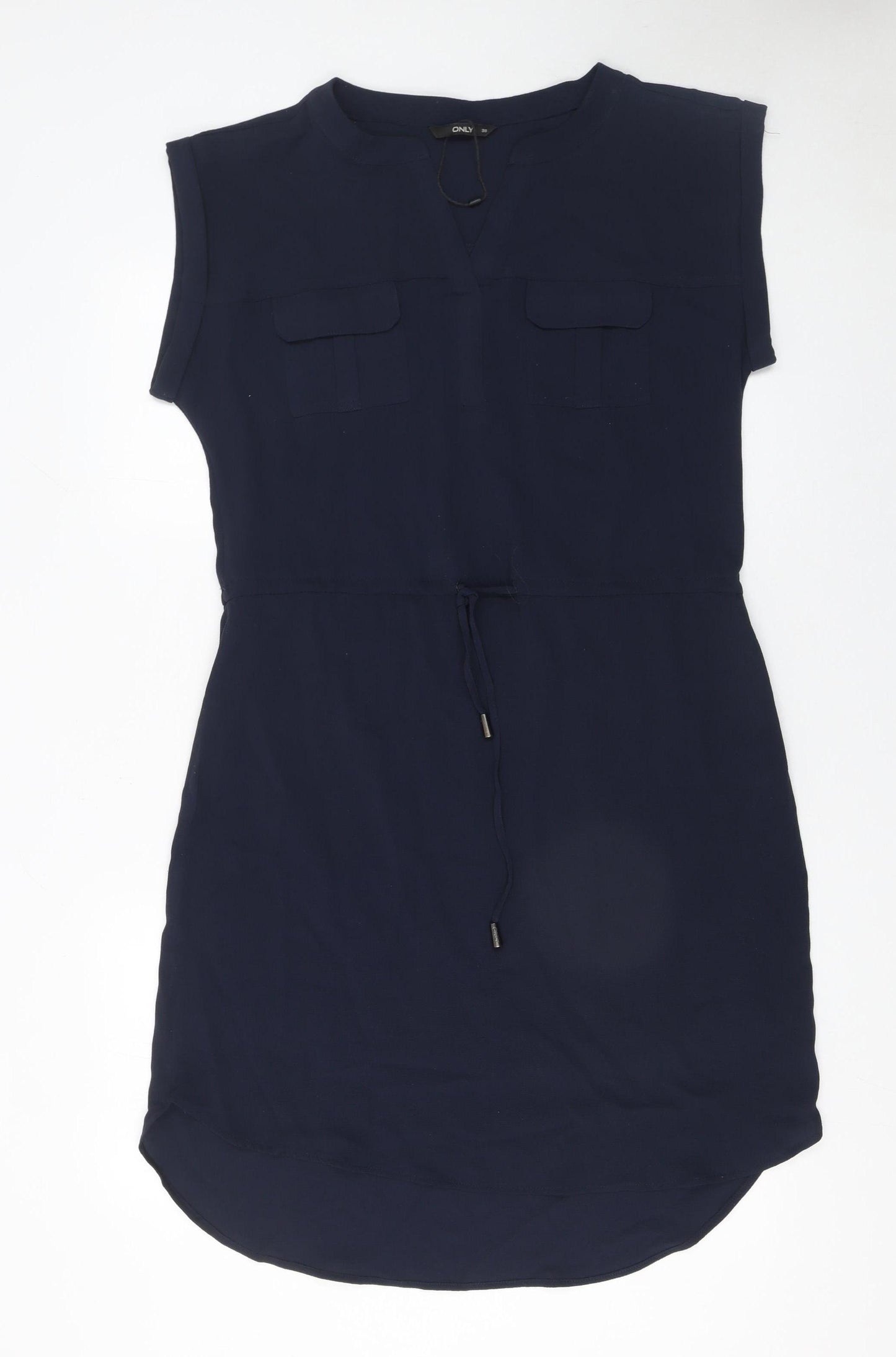 ONLY Women’s Blue Sleeveless Shirt Dress Size 10 Drawstring Waist