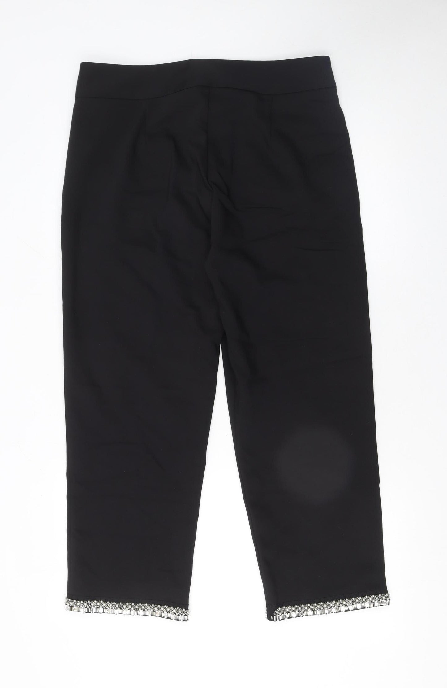 River Island Women’s Black Cropped Embellished Beaded Trousers Size 14