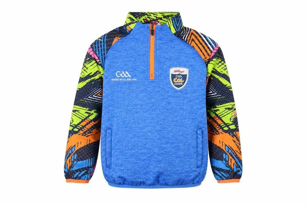 Front view of Azzurri boys’ blue 2 years 1/4 zip graphic print sweatshirt