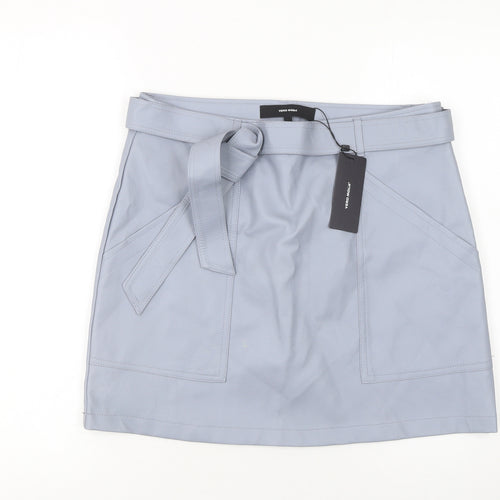 Vero Moda Women’s Grey Faux Leather Mini Skirt L Belted Pockets