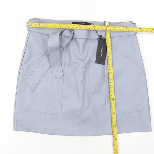 Vero Moda Women’s Grey Faux Leather Mini Skirt L Belted Pockets