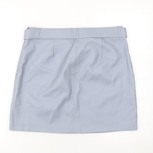 Vero Moda Women’s Grey Faux Leather Mini Skirt L Belted Pockets