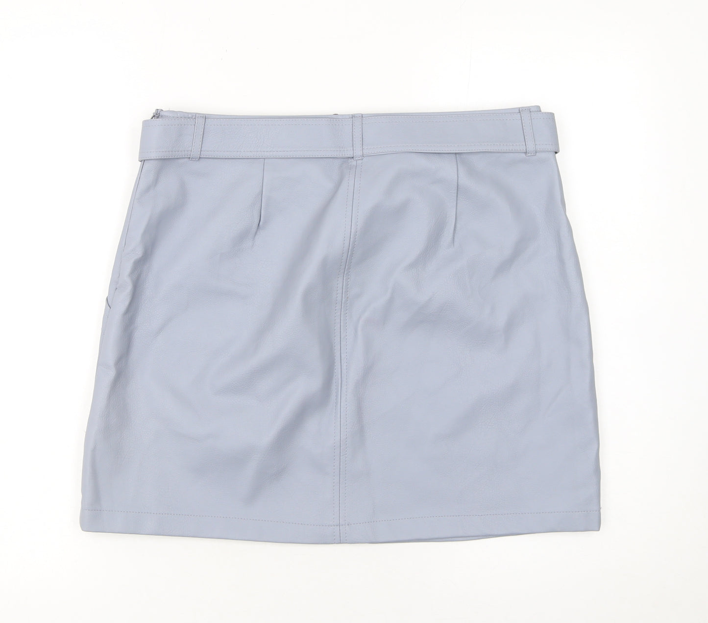 Vero Moda Women’s Grey Faux Leather Mini Skirt L Belted Pockets