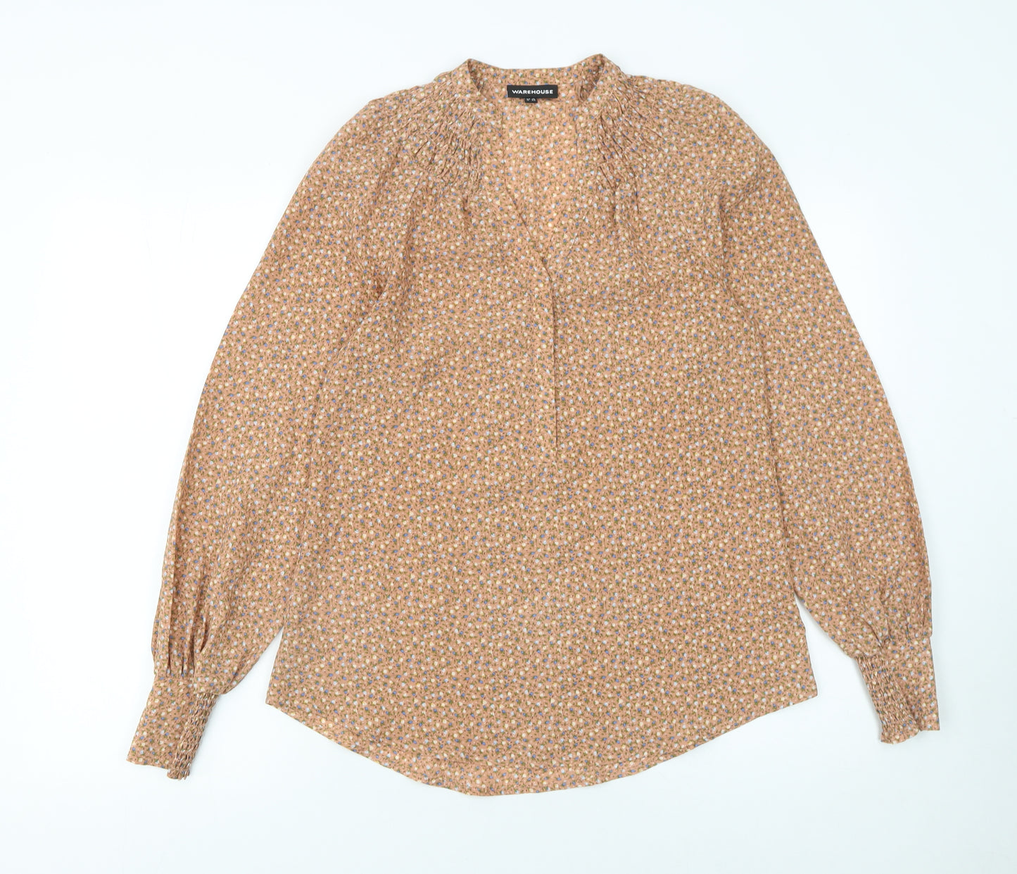 Warehouse Womens Beige Floral Long Sleeve Blouse UK 8