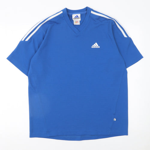Adidas Men's Blue V-Neck Sports T-Shirt Size M Short Sleeve