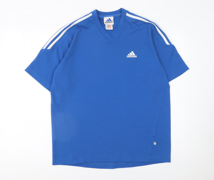 Adidas Men's Blue V-Neck Sports T-Shirt Size M Short Sleeve