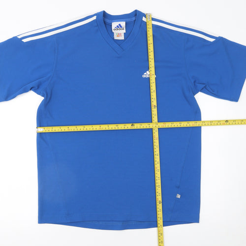 Adidas Men's Blue V-Neck Sports T-Shirt Size M Short Sleeve