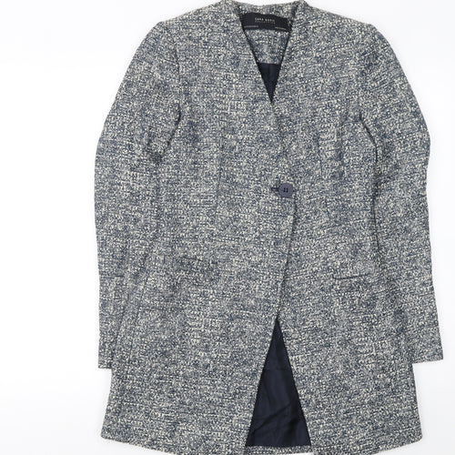 Zara Basic Women Grey Tweed Mid-Length One Button Blazer XS