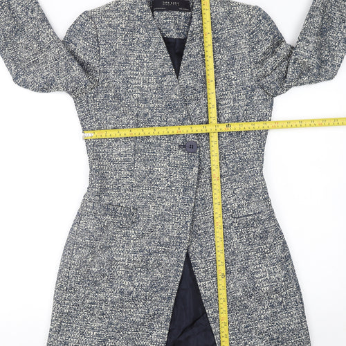 Zara Basic Women Grey Tweed Mid-Length One Button Blazer XS