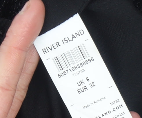 River Island Womens Black Sequin Long Sleeve V-Neck Playsuit UK 6