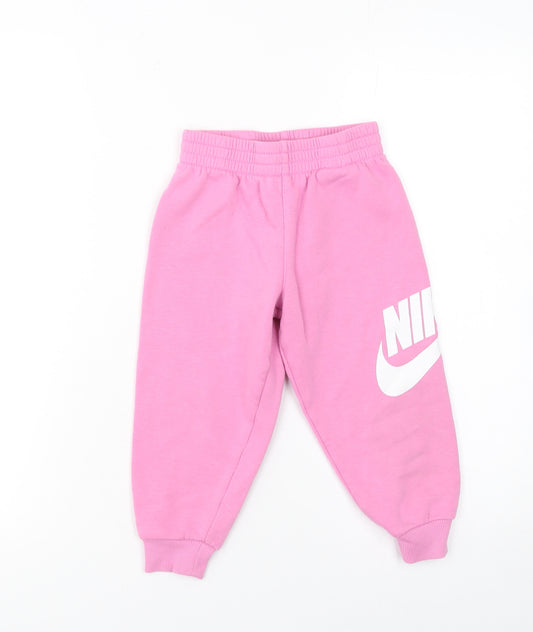 Nike Girls Pink Sweatpants 3-4 Years Cotton Blend Fleece Trousers