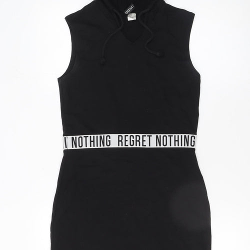 H&M Women Black Hooded Bodycon Dress Size 10 Sleeveless Cotton Blend