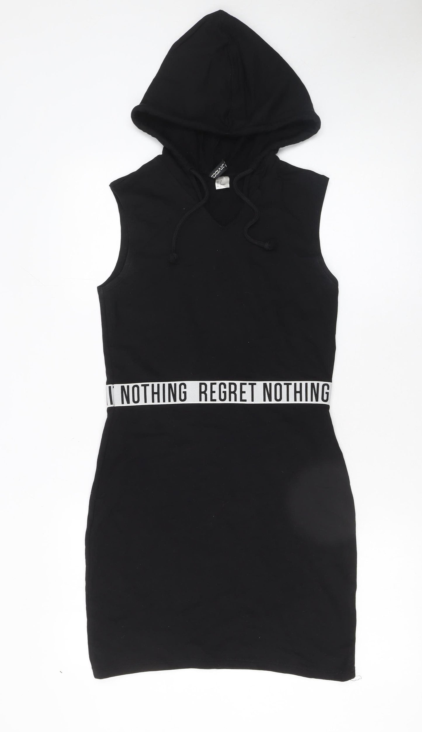 H&M Women Black Hooded Bodycon Dress Size 10 Sleeveless Cotton Blend