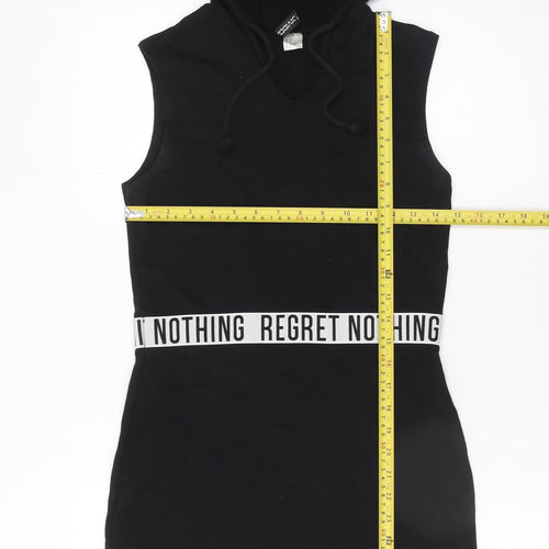 H&M Women Black Hooded Bodycon Dress Size 10 Sleeveless Cotton Blend