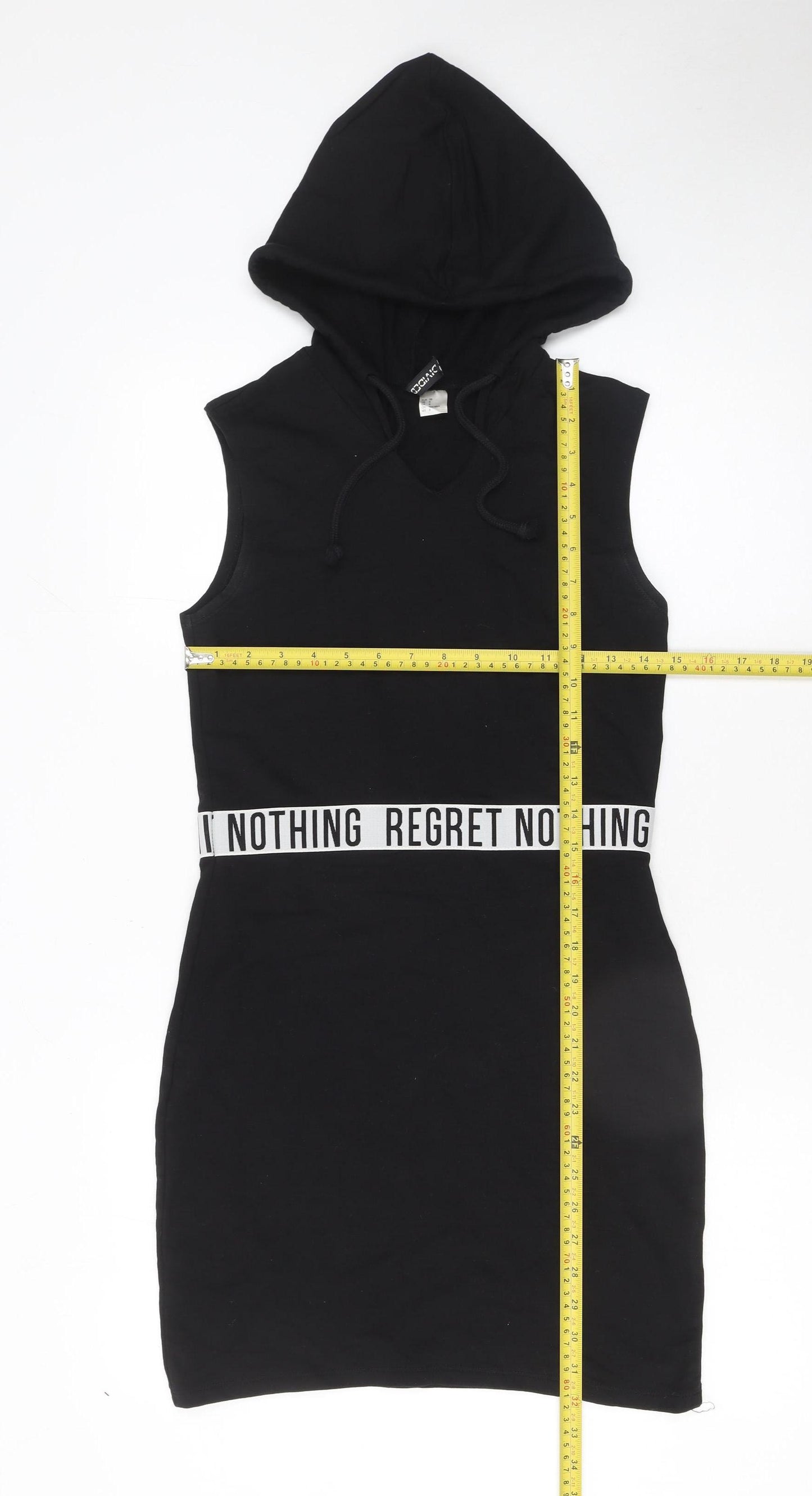 H&M Women Black Hooded Bodycon Dress Size 10 Sleeveless Cotton Blend
