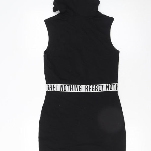 H&M Women Black Hooded Bodycon Dress Size 10 Sleeveless Cotton Blend
