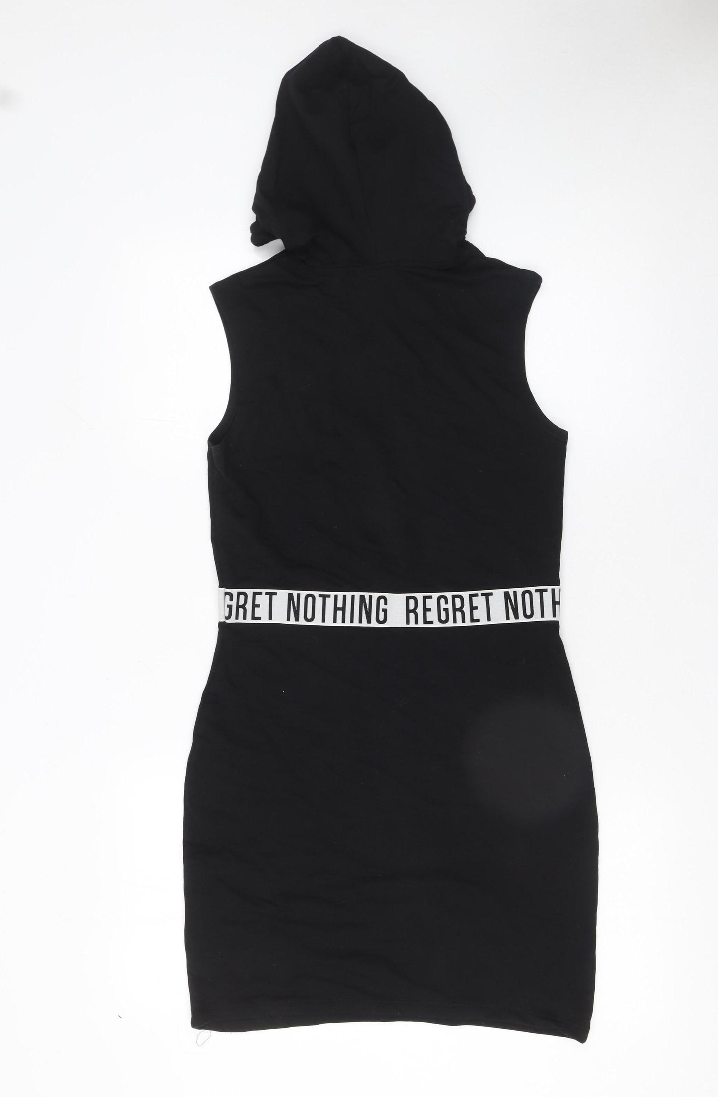 H&M Women Black Hooded Bodycon Dress Size 10 Sleeveless Cotton Blend