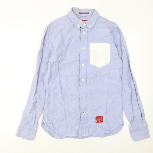 Superdry Mens Blue Button-Down Cotton Casual Long Sleeve Shirt Size S