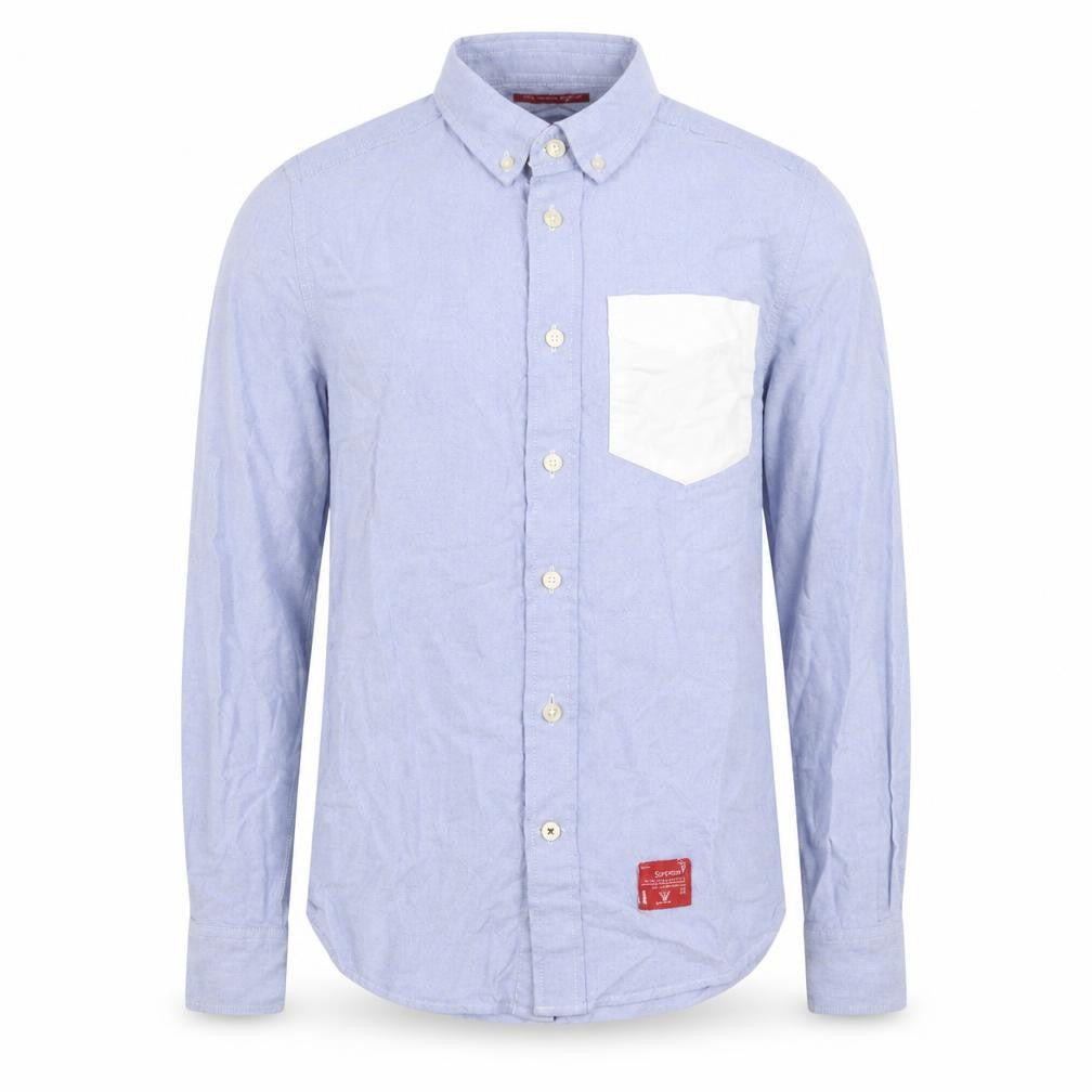 Superdry Mens Blue Button-Down Cotton Casual Long Sleeve Shirt Size S