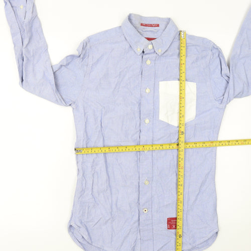 Superdry Mens Blue Button-Down Cotton Casual Long Sleeve Shirt Size S