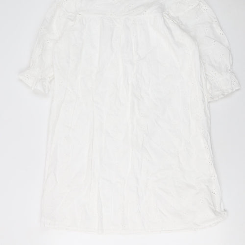 Primark Women White Cotton Eyelet Shift Dress Size 12