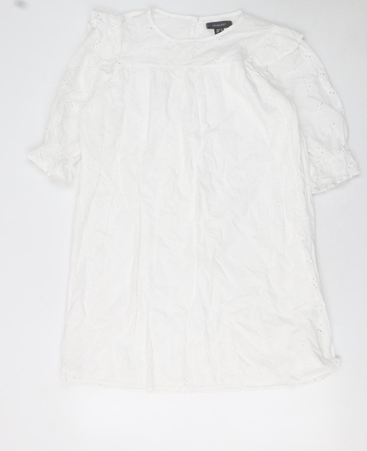Primark Women White Cotton Eyelet Shift Dress Size 12