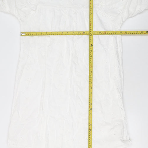 Primark Women White Cotton Eyelet Shift Dress Size 12