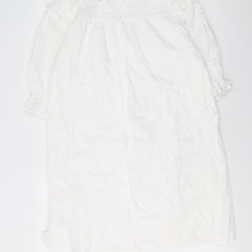 Primark Women White Cotton Eyelet Shift Dress Size 12