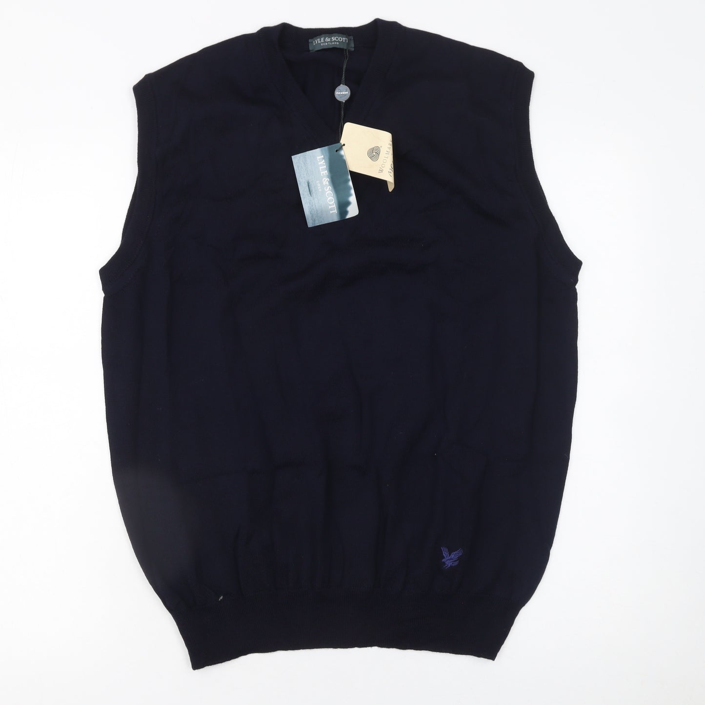Lyle & Scott Men's Blue Wool V-Neck Sleeveless Vest Jumper Size L